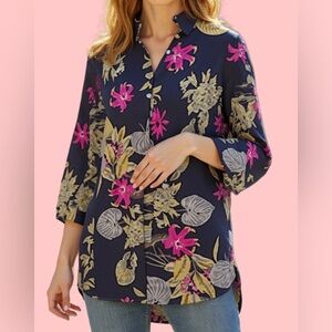 New Button Front Women’s Floral Pattern Casual Blouse XL
